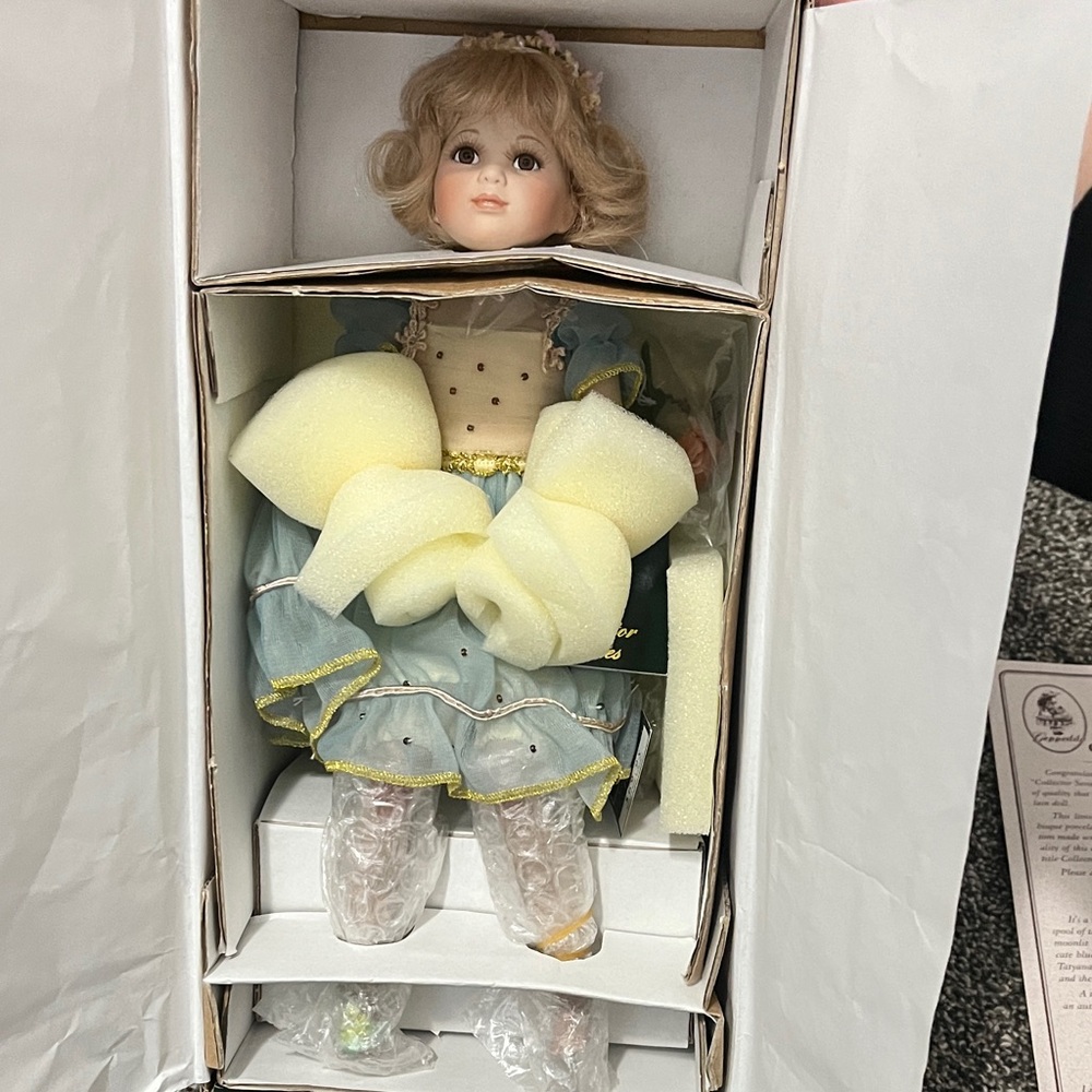 Geppoddo Porcelain Fairy Doll- Tatyana in Blue Dress with Yellow Accents